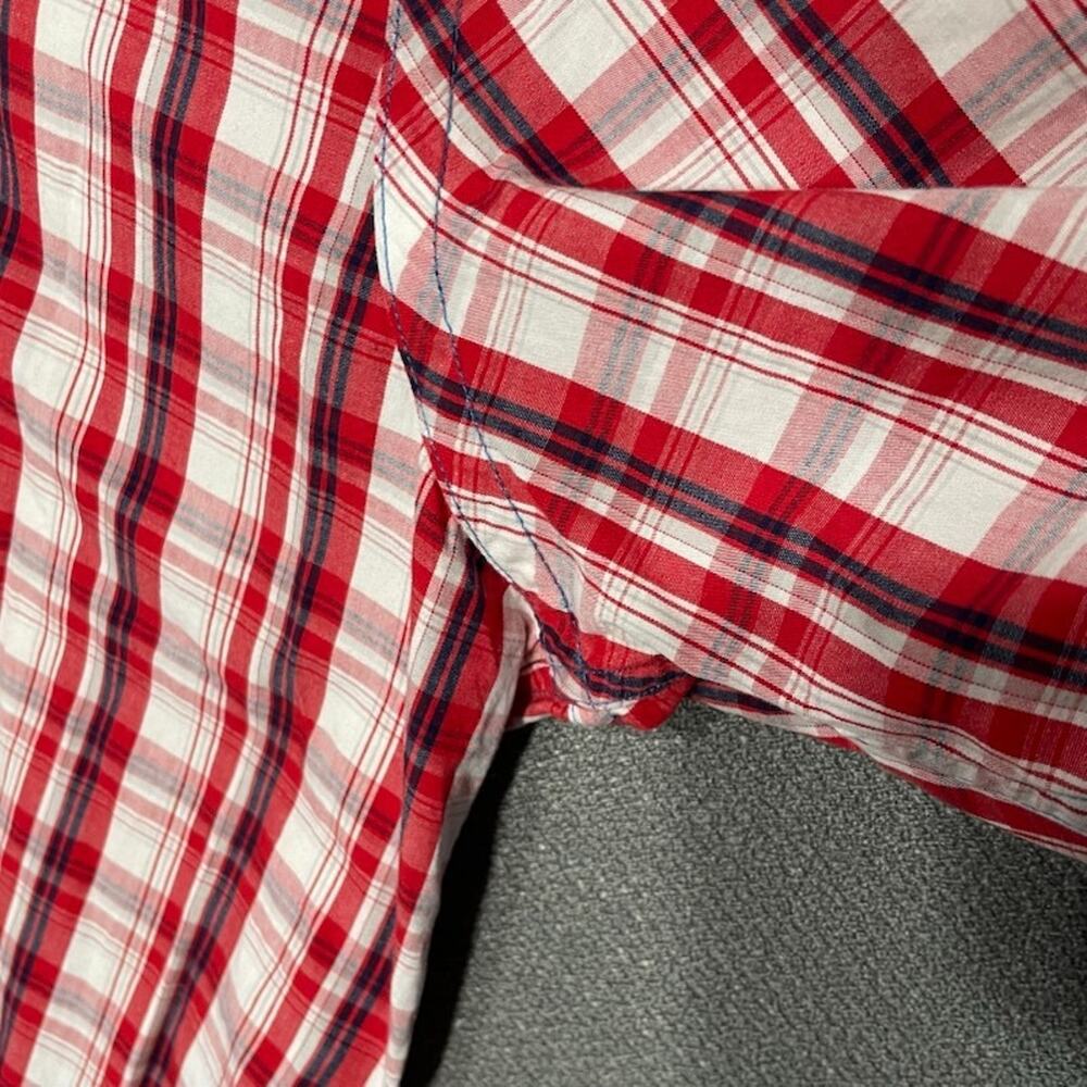 Rocawear Men's Shirt 2XL Red White Plaid Short Sleeve Button Up Checkered Camp - Picture 7 of 14